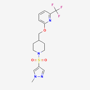 molecular formula C16H19F3N4O3S B2808579 2-({1-[(1-methyl-1H-pyrazol-4-yl)sulfonyl]piperidin-4-yl}methoxy)-6-(trifluoromethyl)pyridine CAS No. 2197893-93-7