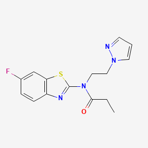 molecular formula C15H15FN4OS B2808581 N-(2-(1H-pyrazol-1-yl)ethyl)-N-(6-fluorobenzo[d]thiazol-2-yl)propionamide CAS No. 1172308-32-5