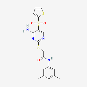 molecular formula C18H18N4O3S3 B2808586 2-{[4-amino-5-(2-thienylsulfonyl)pyrimidin-2-yl]thio}-N-(3,5-dimethylphenyl)acetamide CAS No. 1242912-75-9