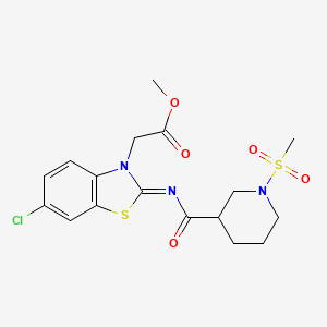 molecular formula C17H20ClN3O5S2 B2808597 (Z)-methyl 2-(6-chloro-2-((1-(methylsulfonyl)piperidine-3-carbonyl)imino)benzo[d]thiazol-3(2H)-yl)acetate CAS No. 1058250-92-2