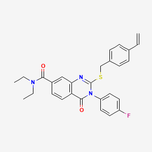 molecular formula C28H26FN3O2S B2808599 N,N-diethyl-3-(4-fluorophenyl)-4-oxo-2-((4-vinylbenzyl)thio)-3,4-dihydroquinazoline-7-carboxamide CAS No. 1115332-27-8