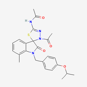 molecular formula C24H26N4O4S B2808601 N-(3-acetyl-12-methyl-6-{[4-(methylethoxy)phenyl]methyl}-7-oxospiro[1,3,4-thia diazoline-2,3'-indoline]-5-yl)acetamide CAS No. 905787-50-0