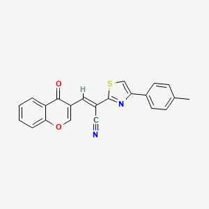 molecular formula C22H14N2O2S B2808701 (E)-2-[4-(4-methylphenyl)-1,3-thiazol-2-yl]-3-(4-oxochromen-3-yl)prop-2-enenitrile CAS No. 476674-15-4