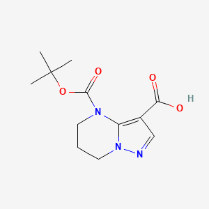molecular formula C12H17N3O4 B2808704 4-[(2-Methylpropan-2-yl)oxycarbonyl]-6,7-dihydro-5H-pyrazolo[1,5-a]pyrimidine-3-carboxylic acid CAS No. 2248337-45-1