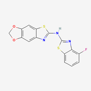 molecular formula C15H8FN3O2S2 B2808734 N-(4-fluoro-1,3-benzothiazol-2-yl)-4,6-dioxa-10-thia-12-azatricyclo[7.3.0.0^{3,7}]dodeca-1(9),2,7,11-tetraen-11-amine CAS No. 862976-92-9