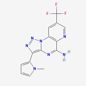 molecular formula C14H10F3N7 B2808736 3-(1-methyl-1H-pyrrol-2-yl)-8-(trifluoromethyl)pyrido[2,3-e][1,2,3]triazolo[1,5-a]pyrimidin-5-amine CAS No. 338420-37-4