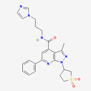 molecular formula C24H26N6O3S B2808741 N-(3-(1H-imidazol-1-yl)propyl)-1-(1,1-dioxidotetrahydrothiophen-3-yl)-3-methyl-6-phenyl-1H-pyrazolo[3,4-b]pyridine-4-carboxamide CAS No. 1021119-23-2