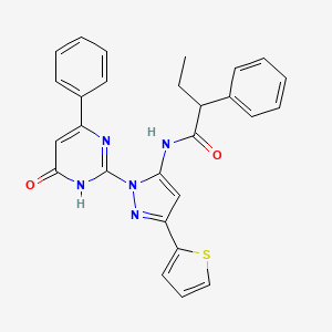 molecular formula C27H23N5O2S B2808765 N-(1-(6-oxo-4-phenyl-1,6-dihydropyrimidin-2-yl)-3-(thiophen-2-yl)-1H-pyrazol-5-yl)-2-phenylbutanamide CAS No. 1206995-50-7