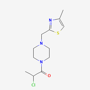 molecular formula C12H18ClN3OS B2808787 2-Chloro-1-[4-[(4-methyl-1,3-thiazol-2-yl)methyl]piperazin-1-yl]propan-1-one CAS No. 1172388-46-3