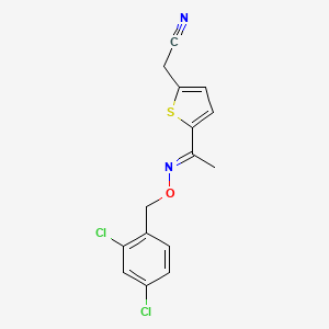 molecular formula C15H12Cl2N2OS B2808788 2-(5-{[(2,4-Dichlorobenzyl)oxy]ethanimidoyl}-2-thienyl)acetonitrile CAS No. 338954-47-5