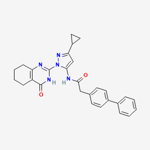 2-([1,1'-biphenyl]-4-yl)-N-(3-cyclopropyl-1-(4-oxo-3,4,5,6,7,8-hexahydroquinazolin-2-yl)-1H-pyrazol-5-yl)acetamide