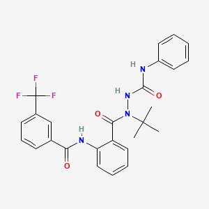 molecular formula C26H25F3N4O3 B2808847 2-(tert-butyl)-N-phenyl-2-(2-{[3-(trifluoromethyl)benzoyl]amino}benzoyl)-1-hydrazinecarboxamide CAS No. 866009-74-7