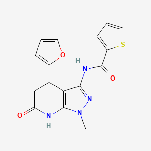 molecular formula C16H14N4O3S B2808853 N-(4-(furan-2-yl)-1-methyl-6-oxo-4,5,6,7-tetrahydro-1H-pyrazolo[3,4-b]pyridin-3-yl)thiophene-2-carboxamide CAS No. 1170107-77-3