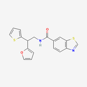 molecular formula C18H14N2O2S2 B2808893 N-[2-(furan-2-yl)-2-(thiophen-2-yl)ethyl]-1,3-benzothiazole-6-carboxamide CAS No. 2097932-66-4