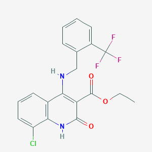 molecular formula C20H16ClF3N2O3 B2808904 Ethyl 8-chloro-2-oxo-4-((2-(trifluoromethyl)benzyl)amino)-1,2-dihydroquinoline-3-carboxylate CAS No. 1242896-44-1