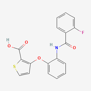 molecular formula C18H12FNO4S B2808945 3-{2-[(2-Fluorobenzoyl)amino]phenoxy}-2-thiophenecarboxylic acid CAS No. 900019-03-6