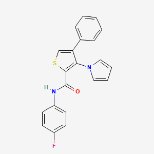 molecular formula C21H15FN2OS B2808946 N-(4-fluorophenyl)-4-phenyl-3-(1H-pyrrol-1-yl)thiophene-2-carboxamide CAS No. 1291851-93-8