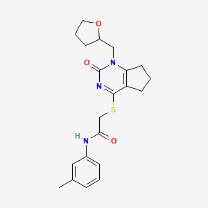 molecular formula C21H25N3O3S B2808948 2-((2-氧代-1-((四氢呋喃-2-基)甲基)-2,5,6,7-四氢-1H-环戊二嘧啶-4-基)硫)-N-(间甲苯基)乙酰胺 CAS No. 899951-60-1