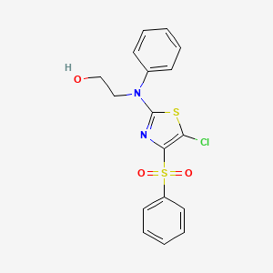 molecular formula C17H15ClN2O3S2 B2808955 2-((5-Chloro-4-(phenylsulfonyl)thiazol-2-yl)(phenyl)amino)ethanol CAS No. 745026-58-8