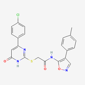 molecular formula C22H17ClN4O3S B2808960 2-((4-(4-chlorophenyl)-6-oxo-1,6-dihydropyrimidin-2-yl)thio)-N-(4-(p-tolyl)isoxazol-5-yl)acetamide CAS No. 1040648-64-3