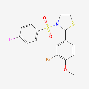 molecular formula C16H15BrINO3S2 B2808975 2-(3-Bromo-4-methoxyphenyl)-3-((4-iodophenyl)sulfonyl)thiazolidine CAS No. 402947-21-1