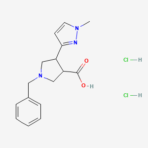 molecular formula C16H21Cl2N3O2 B2808996 1-苄基-4-(1-甲基-1H-吡唑-3-基)吡咯啶-3-甲酸 二盐酸盐 CAS No. 2031269-28-8