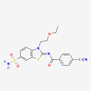 4-cyano-N-[3-(2-ethoxyethyl)-6-sulfamoyl-1,3-benzothiazol-2-ylidene]benzamide