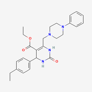 molecular formula C26H32N4O3 B2809039 Ethyl 4-(4-ethylphenyl)-2-oxo-6-((4-phenylpiperazin-1-yl)methyl)-1,2,3,4-tetrahydropyrimidine-5-carboxylate CAS No. 1260630-15-6