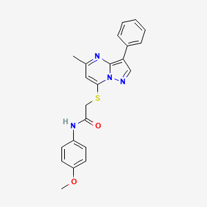 molecular formula C22H20N4O2S B2809050 N-(4-甲氧基苯基)-2-(5-甲基-3-苯基吡唑并[1,5-a]嘧啶-7-基)硫代乙酰胺 CAS No. 862246-04-6