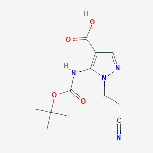 molecular formula C12H16N4O4 B2809080 1-(2-Cyanoethyl)-5-[(2-methylpropan-2-yl)oxycarbonylamino]pyrazole-4-carboxylic acid CAS No. 2287334-48-7