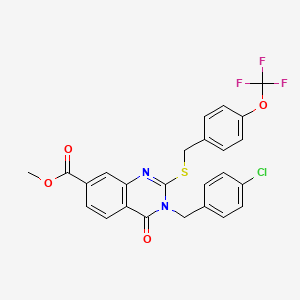 molecular formula C25H18ClF3N2O4S B2809082 甲基3-[(4-氯苯基)甲基]-4-氧代-2-[[4-(三氟甲氧基)苯基]甲硫基]喹唑啉-7-羧酸酯 CAS No. 422273-71-0