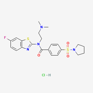 molecular formula C22H26ClFN4O3S2 B2809108 N-(2-(dimethylamino)ethyl)-N-(6-fluorobenzo[d]thiazol-2-yl)-4-(pyrrolidin-1-ylsulfonyl)benzamide hydrochloride CAS No. 1216813-74-9