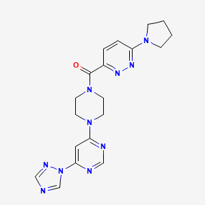 molecular formula C19H22N10O B2809129 (4-(6-(1H-1,2,4-triazol-1-yl)pyrimidin-4-yl)piperazin-1-yl)(6-(pyrrolidin-1-yl)pyridazin-3-yl)methanone CAS No. 1795420-40-4