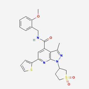molecular formula C24H24N4O4S2 B2809130 1-(1,1-dioxidotetrahydrothiophen-3-yl)-N-(2-methoxybenzyl)-3-methyl-6-(thiophen-2-yl)-1H-pyrazolo[3,4-b]pyridine-4-carboxamide CAS No. 1021090-03-8