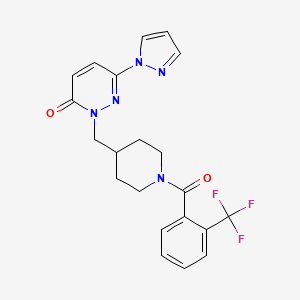 molecular formula C21H20F3N5O2 B2809137 6-(1H-pyrazol-1-yl)-2-({1-[2-(trifluoromethyl)benzoyl]piperidin-4-yl}methyl)-2,3-dihydropyridazin-3-one CAS No. 2176152-16-0
