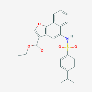 molecular formula C25H25NO5S B280914 Ethyl 5-{[(4-isopropylphenyl)sulfonyl]amino}-2-methylnaphtho[1,2-b]furan-3-carboxylate 
