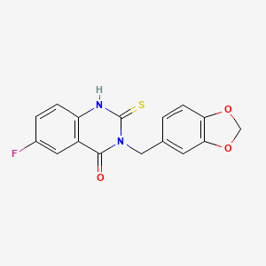 molecular formula C16H11FN2O3S B2809168 3-(1,3-苯并二氧杂环戊二烯-5-基甲基)-6-氟-2-硫代-1H-喹唑啉-4-酮 CAS No. 422526-93-0
