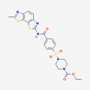 molecular formula C23H23N5O5S3 B2809179 Ethyl 4-[4-[(7-methyl-[1,3]thiazolo[4,5-g][1,3]benzothiazol-2-yl)carbamoyl]phenyl]sulfonylpiperazine-1-carboxylate CAS No. 361174-61-0