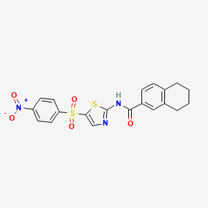 molecular formula C20H17N3O5S2 B2809185 N-[5-(4-nitrophenyl)sulfonyl-1,3-thiazol-2-yl]-5,6,7,8-tetrahydronaphthalene-2-carboxamide CAS No. 681170-57-0