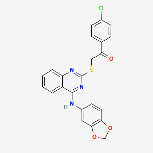 2-[4-(1,3-Benzodioxol-5-ylamino)quinazolin-2-yl]sulfanyl-1-(4-chlorophenyl)ethanone