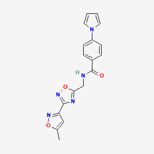 molecular formula C18H15N5O3 B2809212 N-((3-(5-methylisoxazol-3-yl)-1,2,4-oxadiazol-5-yl)methyl)-4-(1H-pyrrol-1-yl)benzamide CAS No. 2034419-73-1