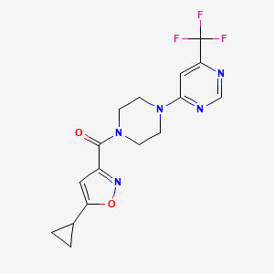 molecular formula C16H16F3N5O2 B2809229 (5-Cyclopropylisoxazol-3-yl)(4-(6-(trifluoromethyl)pyrimidin-4-yl)piperazin-1-yl)methanone CAS No. 2034342-59-9