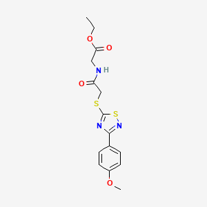 molecular formula C15H17N3O4S2 B2809260 Ethyl 2-(2-((3-(4-methoxyphenyl)-1,2,4-thiadiazol-5-yl)thio)acetamido)acetate CAS No. 864922-61-2