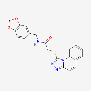 molecular formula C20H16N4O3S B2809262 2-([1,2,4]triazolo[4,3-a]quinolin-1-ylthio)-N-(benzo[d][1,3]dioxol-5-ylmethyl)acetamide CAS No. 671199-18-1