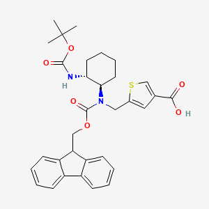 molecular formula C32H36N2O6S B2809273 5-[[9H-Fluoren-9-ylmethoxycarbonyl-[(1R,2R)-2-[(2-methylpropan-2-yl)oxycarbonylamino]cyclohexyl]amino]methyl]thiophene-3-carboxylic acid CAS No. 2137134-92-8