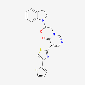 molecular formula C21H16N4O2S2 B2809279 3-(2-(indolin-1-yl)-2-oxoethyl)-5-(4-(thiophen-2-yl)thiazol-2-yl)pyrimidin-4(3H)-one CAS No. 1251675-39-4