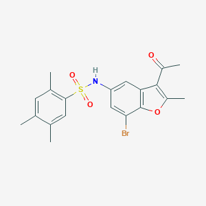 molecular formula C20H20BrNO4S B280929 N-(3-acetyl-7-bromo-2-methyl-1-benzofuran-5-yl)-2,4,5-trimethylbenzenesulfonamide 