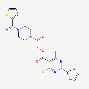 molecular formula C22H22N4O5S2 B2809313 2-Oxo-2-[4-(thiophene-2-carbonyl)piperazin-1-yl]ethyl 2-(furan-2-yl)-4-methyl-6-(methylsulfanyl)pyrimidine-5-carboxylate CAS No. 1197881-51-8