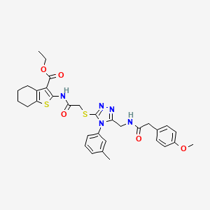molecular formula C32H35N5O5S2 B2809316 Ethyl 2-[[2-[[5-[[[2-(4-methoxyphenyl)acetyl]amino]methyl]-4-(3-methylphenyl)-1,2,4-triazol-3-yl]sulfanyl]acetyl]amino]-4,5,6,7-tetrahydro-1-benzothiophene-3-carboxylate CAS No. 393852-11-4