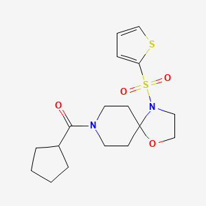 molecular formula C17H24N2O4S2 B2809324 Cyclopentyl(4-(thiophen-2-ylsulfonyl)-1-oxa-4,8-diazaspiro[4.5]decan-8-yl)methanone CAS No. 906153-50-2